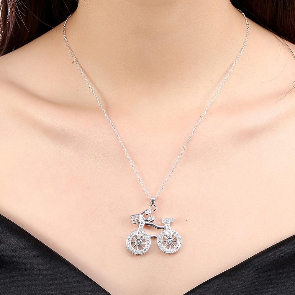 Silver Crystal Bike Pendants Necklace - Picture 2 of 7